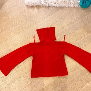 Swanka posh red sweater CUT OFF SHOULDERS